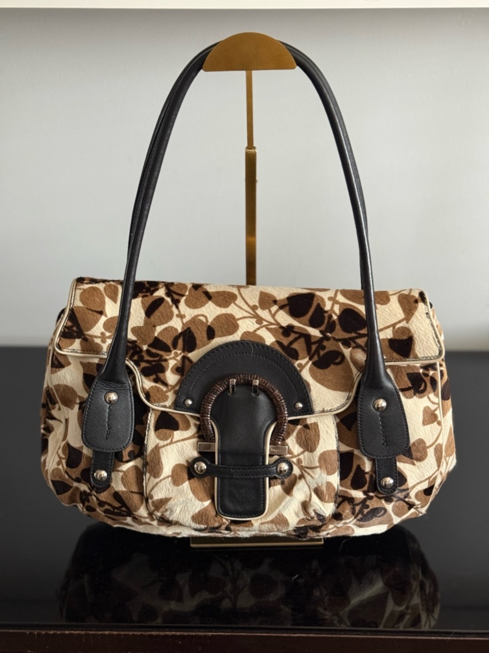 Salvatore Ferragamo Gancini Harako Leather Shoulder Bag